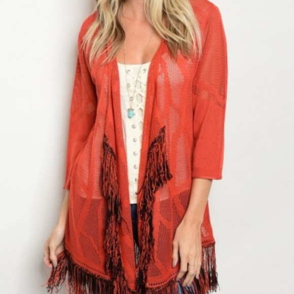 C.C. Boutique Sweaters - NWT Crochet Knit Aztec Print Cardigan with Fringe